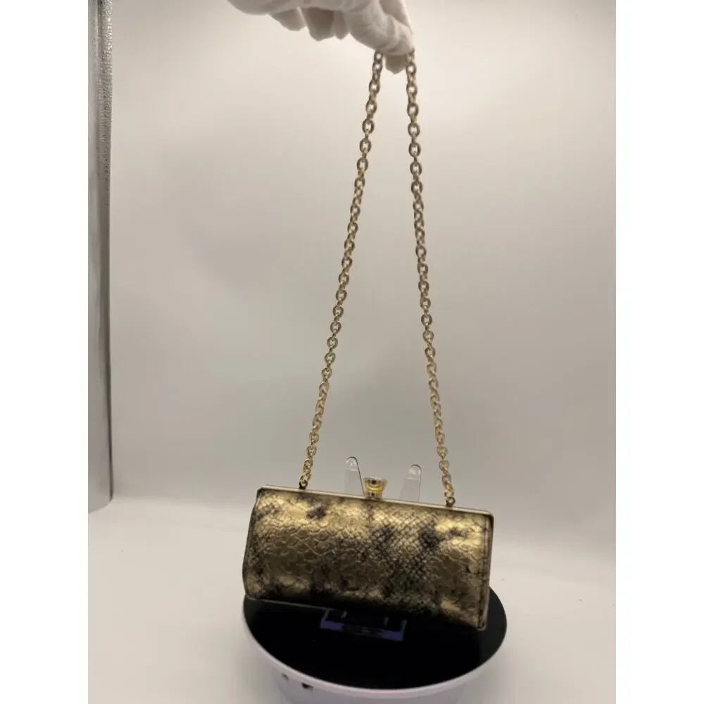 Kate Landry Gold Metallic Snakeskin Evening Clutch